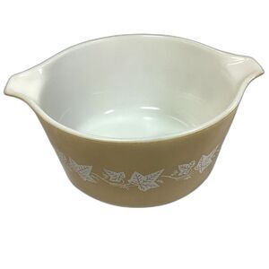 Pyrex Sandalwood White Tan Ivy Pattern Nesting Mixing Bowl 1 Quart 473 Vtg
